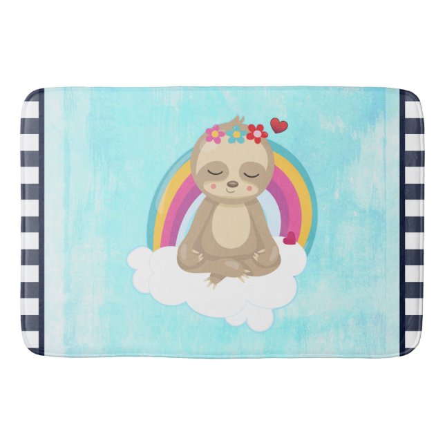 Cute Brown Sloth, Meditating on a Cloud Bath Mat (Front)