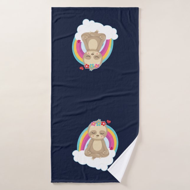 Cute Brown Sloth, Meditating on a Cloud Bath Towel Set (Bath Towel)