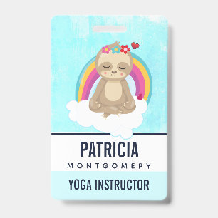 Cute Brown Sloth, Meditating on a Cloud ID Badge