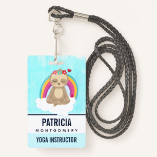 Cute Brown Sloth, Meditating on a Cloud ID Badge