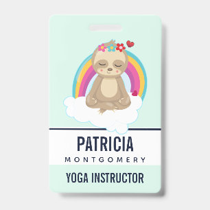 Cute Brown Sloth, Meditating on a Cloud ID Badge
