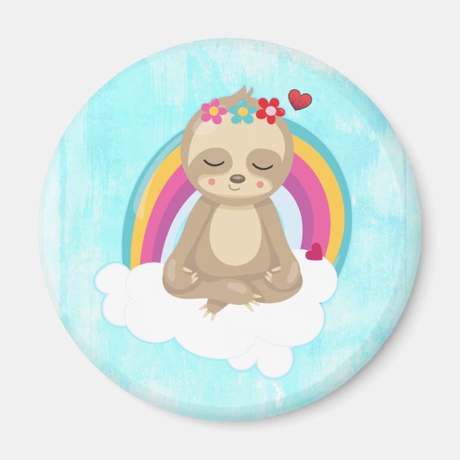 Cute Brown Sloth, Meditating on a Cloud Magnet (Front)