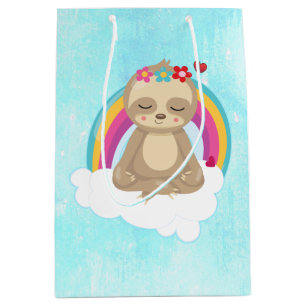 Cute Brown Sloth, Meditating on a Cloud Medium Gift Bag