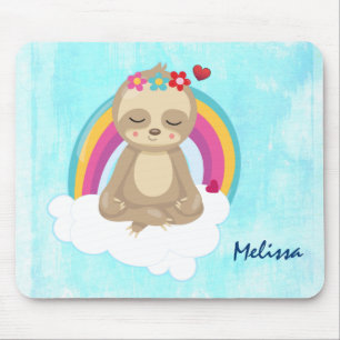 Cute Brown Sloth, Meditating on a Cloud Mouse Pad