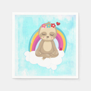 Cute Brown Sloth Meditating on a Cloud Napkin