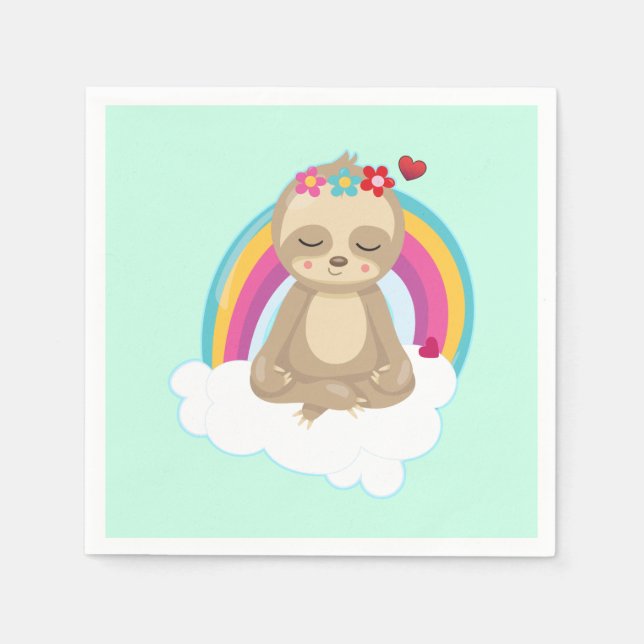 Cute Brown Sloth Meditating on a Cloud Napkin (Front)