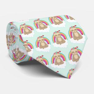 Cute Brown Sloth, Meditating on a Cloud Pattern Tie