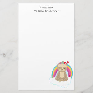 Cute Brown Sloth, Meditating on a Cloud Stationery