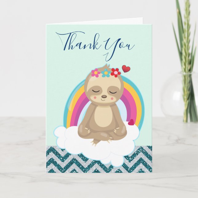 Cute Brown Sloth Meditating Teacher Appreciation Card (Front)
