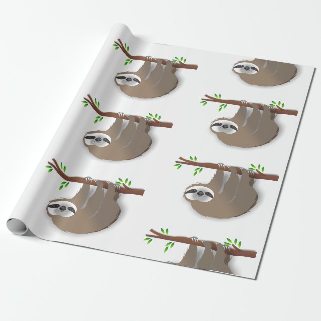 Cute Brown Sloth Resting on a Tree Branch Wrapping Paper (Unrolled)