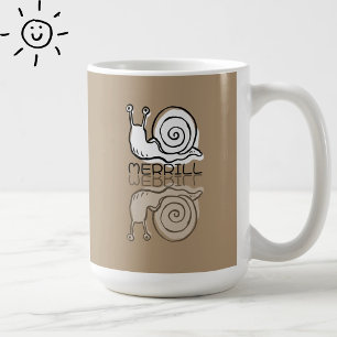 Cute Brown Snail Reflection Doodle Custom Name Coffee Mug