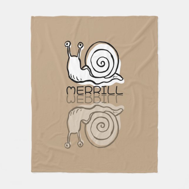 Cute Brown Snail Reflection Doodle Custom Name  Fleece Blanket (Front)