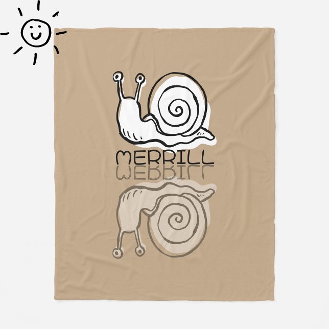 Cute Brown Snail Reflection Doodle Custom Name  Fleece Blanket (Creator Uploaded)