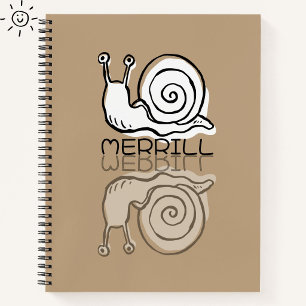 Cute Brown Snail Reflection Doodle Custom Name Notebook