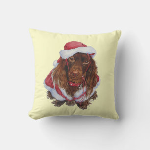 Cute brown spaniel dog at Christmas Cushion