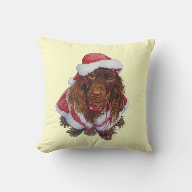 Cute brown spaniel dog at Christmas Cushion (Front)