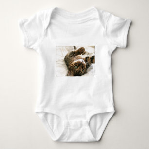 Cute Brown Spotted Bengal Cat Kitten Lying in Bed Baby Bodysuit