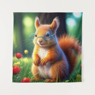Cute Brown Squirrel Sitting On Green Grass  Tapestry