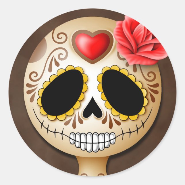 Cute Brown Sugar Skull Classic Round Sticker (Front)