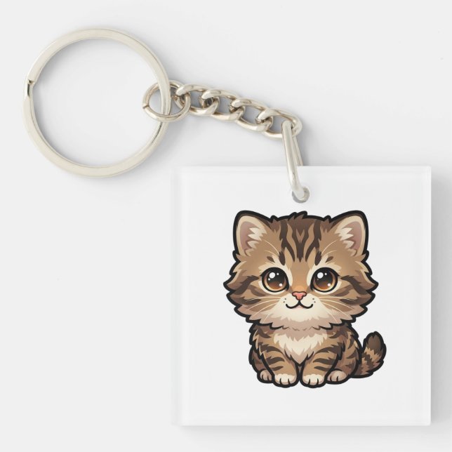 Cute Brown Tabby Kitten Acrylic Keychain (Front)