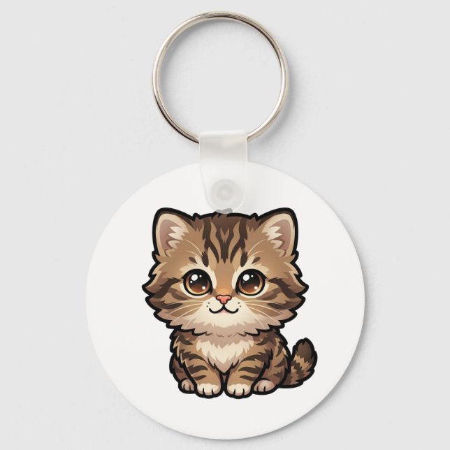 Cute Brown Tabby Kitten Keychain (Front)