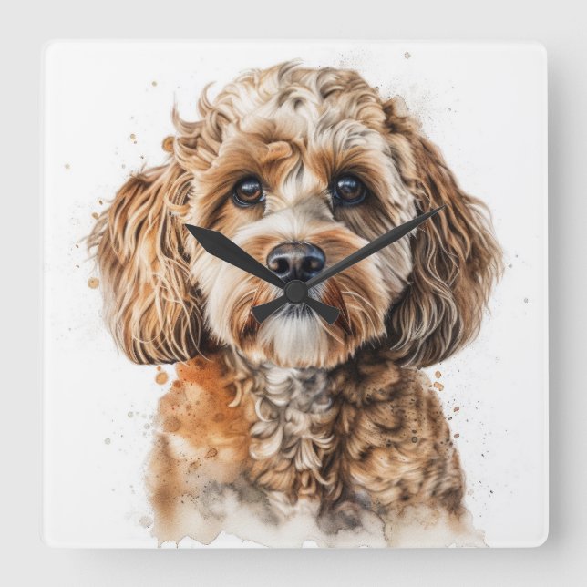 CUTE BROWN TAN COCKAPOO PUPPY DOG SQUARE WALL CLOCK (Front)