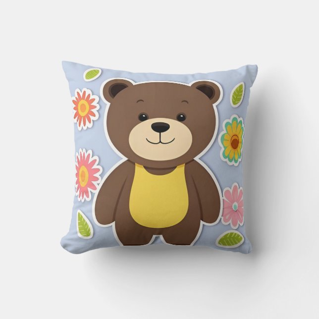 Cute Brown Teddy Bear Cartoon Cushion (Front)