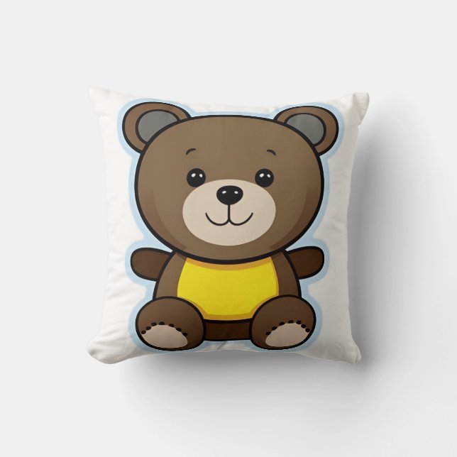 Cute Brown Teddy Bear Cartoon Cushion (Front)