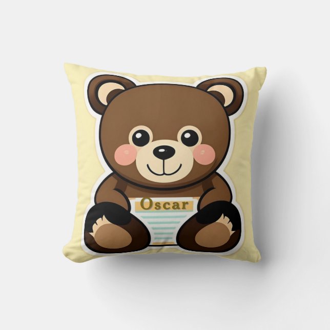 Cute Brown Teddy Bear Cartoon Cushion (Front)