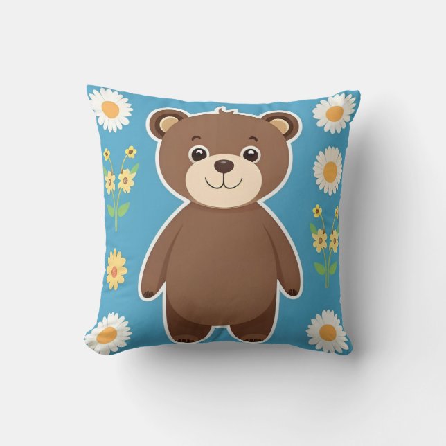 Cute Brown Teddy Bear Cartoon Cushion (Front)