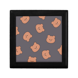 Cute Brown Teddy Bear Face Pattern Dark Blue Gift Box