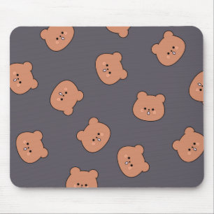 Cute Brown Teddy Bear Face Pattern Dark Blue Mouse Pad