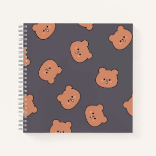 Cute Brown Teddy Bear Face Pattern Dark Blue Notebook