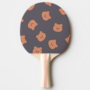 Cute Brown Teddy Bear Face Pattern Dark Blue Ping Pong Paddle