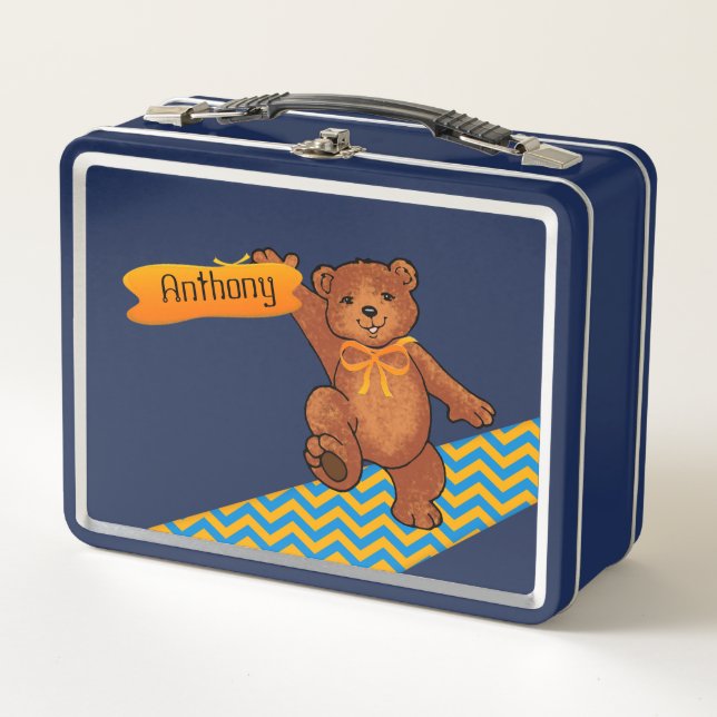 Cute Brown Teddy Bear Metal Lunch Box (Front)