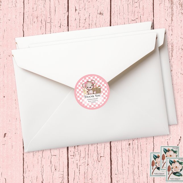 Cute Brown Teddy Bear Picnic Baby Shower Favours Classic Round Sticker (Creator Uploaded)