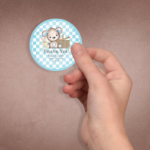 Cute Brown Teddy Bear Picnic Baby Shower Favours Classic Round Sticker