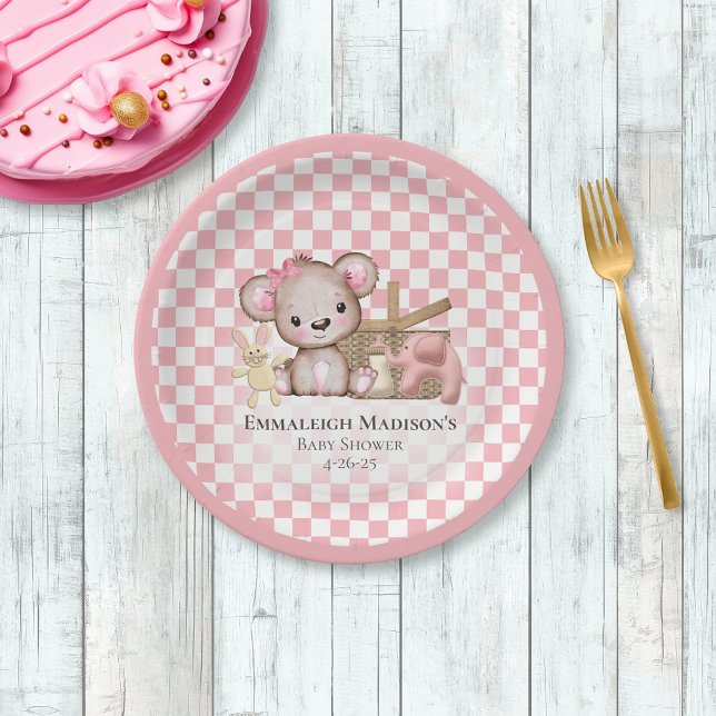 Cute Brown Teddy Bear Picnic Baby Shower Paper Plate (Creator Uploaded)