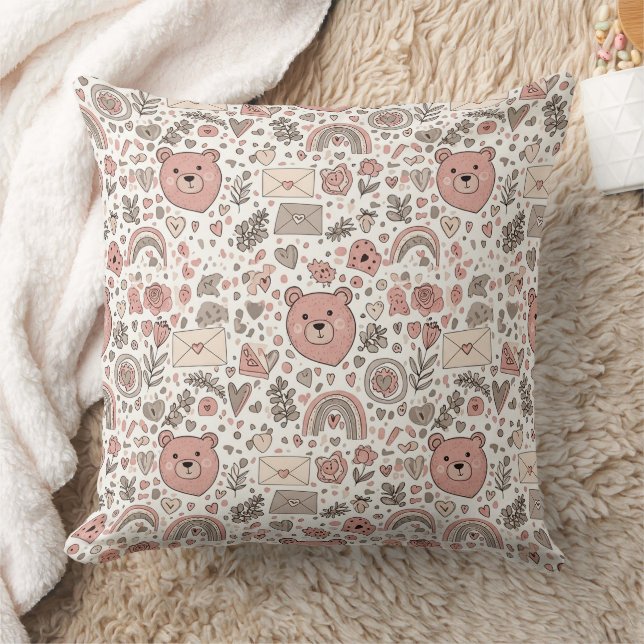 Cute Brown Teddy Bear Rainbow Nursery Cushion (Blanket)
