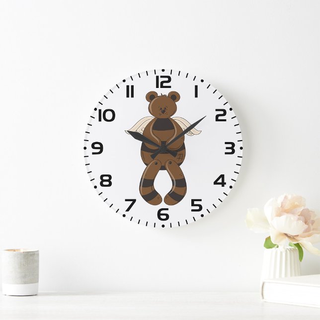 Cute Brown Teddy Bear with Angel Wings  Large Clock (Creator Uploaded)