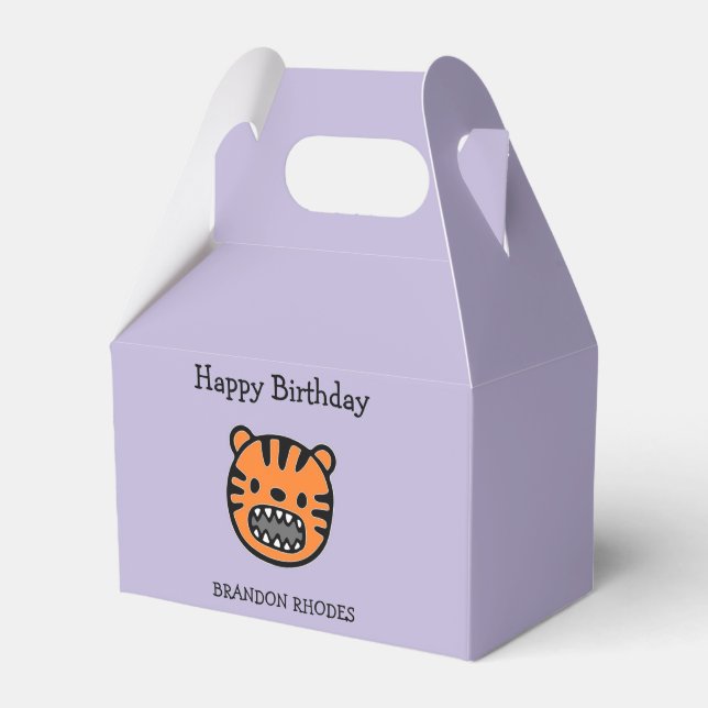 Cute brown tiger face purple favour box (Front Side)