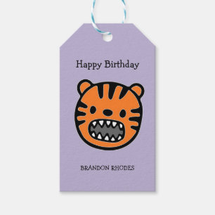 Cute brown tiger face purple gift tags