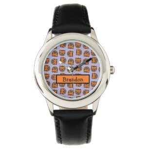 Cute brown tiger face purple pattern watch