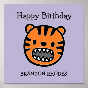 Cute brown tiger face purple poster