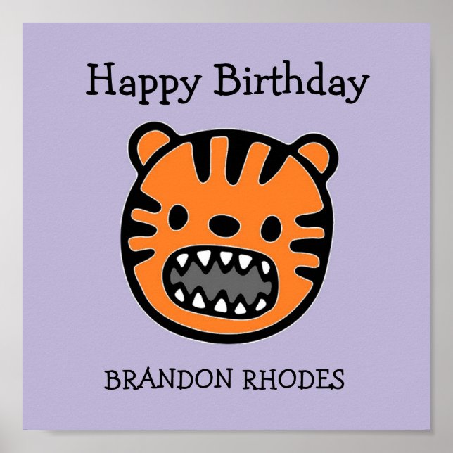 Cute brown tiger face purple poster (Front)