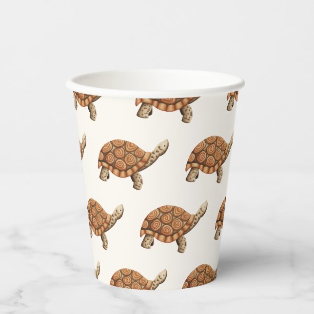 Cute Brown Tortoise Birthday Paper Cups (Front)