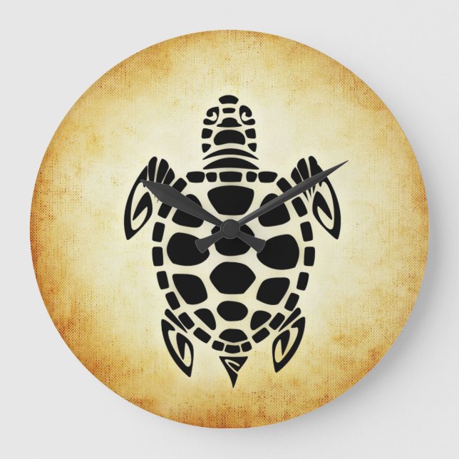 Cute Brown Tribal Tortoise Turtle Large Clock (Front)