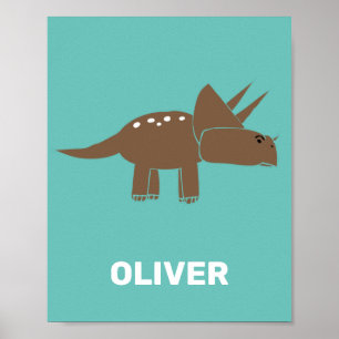 Cute Brown Triceratops Dinosaur For Kids Dino Boy Poster