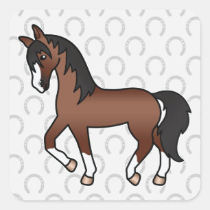 Cute Brown Trotting Cartoon Horse Illustration Square Sticker