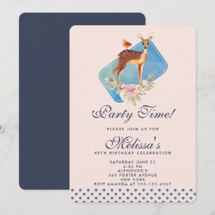 Cute Brown Watercolor Deer Birthday Party Invitation